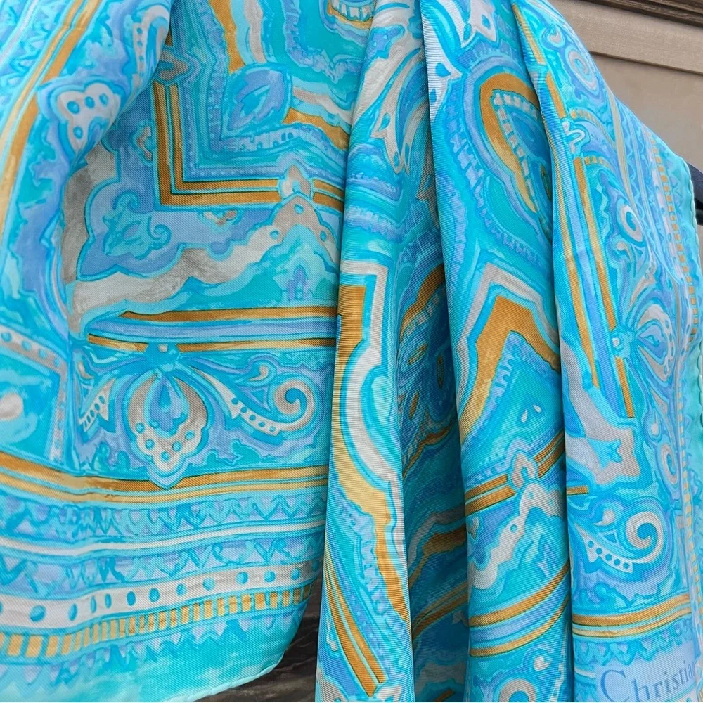 Auth DIOR Silk Scarf • Monet Aquamarine RARE Retrograde Watercolor Authentic